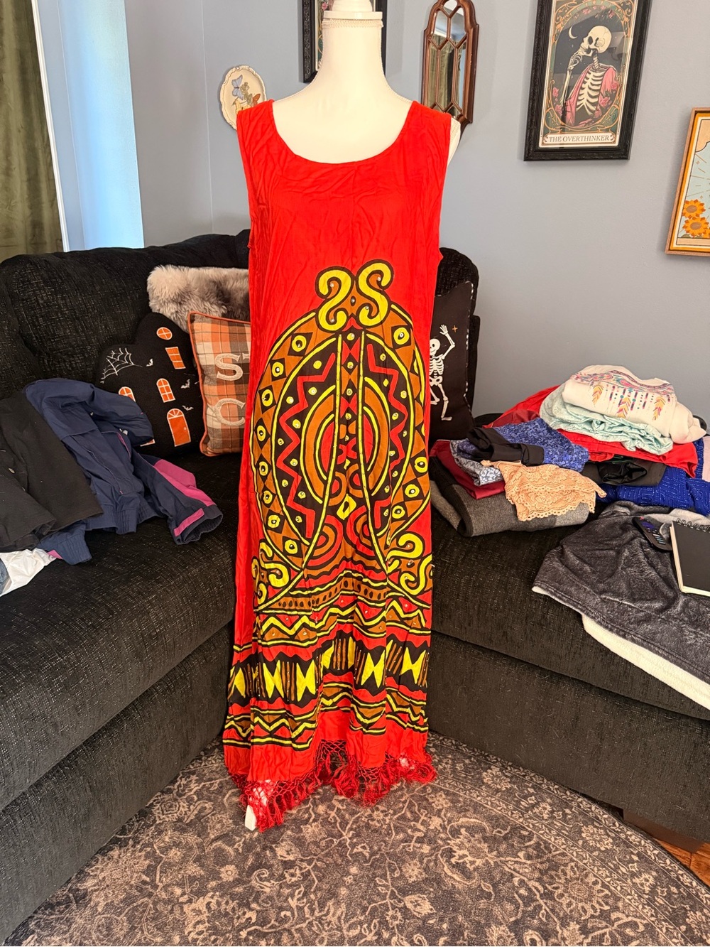 Magic Red Maxi Dress with Yellow & Black Tribal Motif